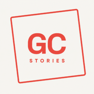 GC STORIES logo in a tilted red-outlined square