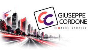 Giuseppe Cordone High Tech Stories logo over a stylized city roadway